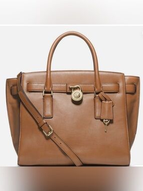 Michael Kors Hamilton Brown Pebbled Leather Tote with Gold Hardware